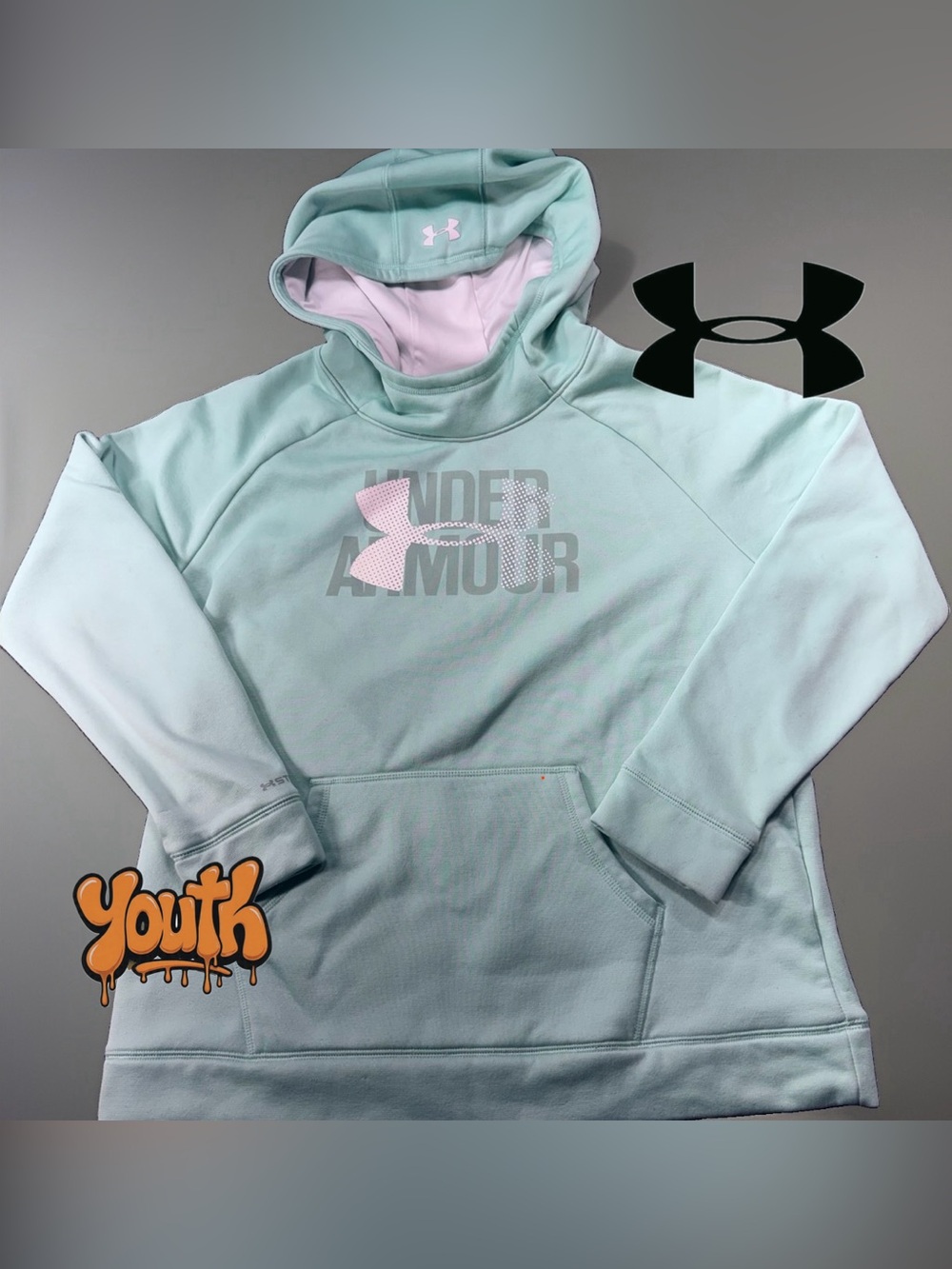 Under Armour Youth Mint Green Hoodie with Pink Logo